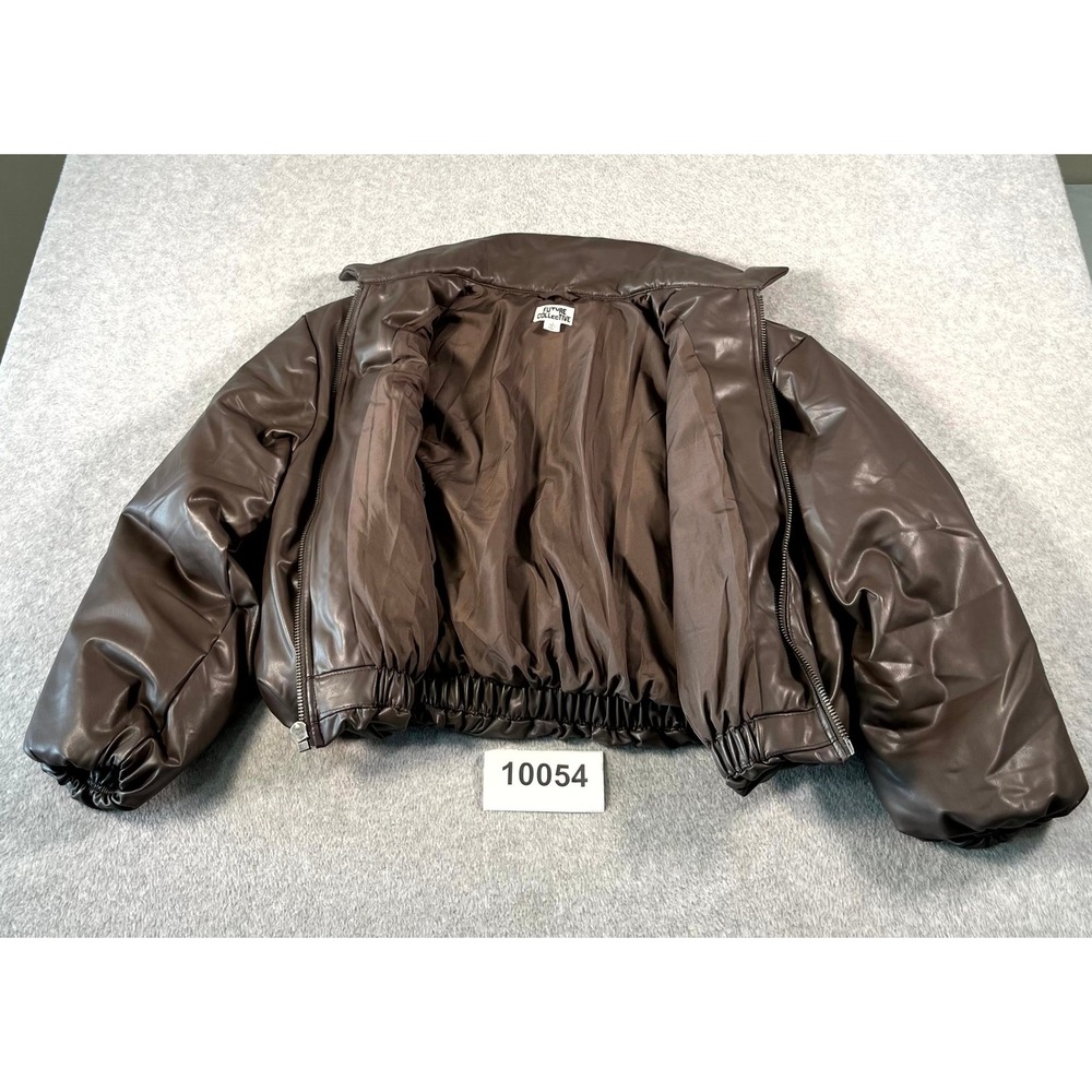Future Collective Bomber Jacket Women's Small Brown Faux Leather Collar Full Zip